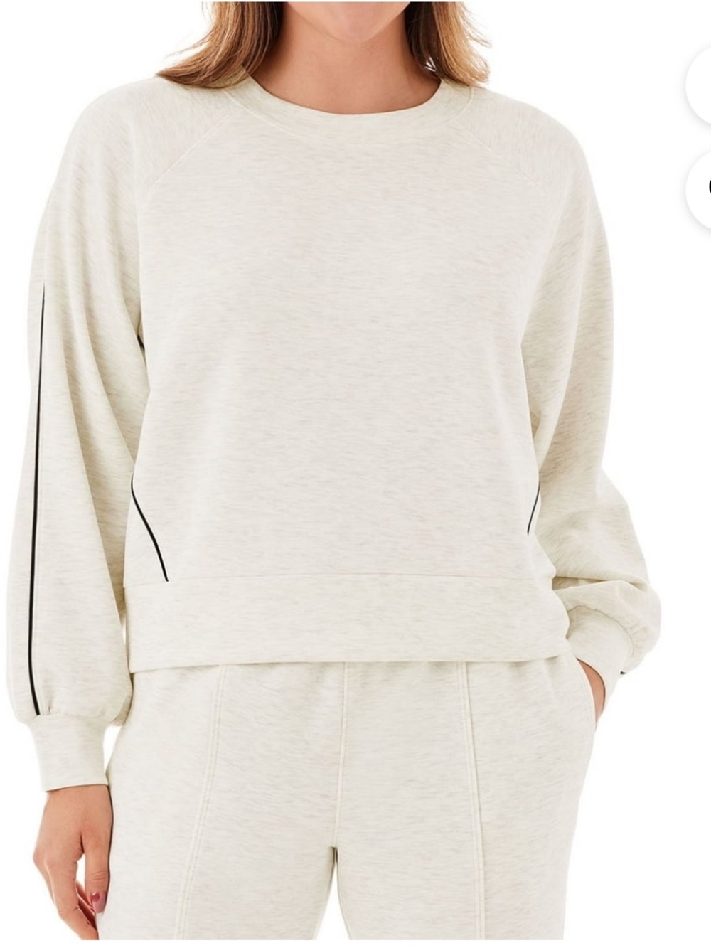Women's Sandwash Front Seam Piping Crewneck Sweatshirt Cream 3XL
